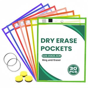30 PCS Dry Erase Pocket Erasable A4 PVC File Reusable Dry Erase Bag