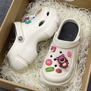 [Free Shipping] Thick-Soled Clogs For Women In Summer Cartoon DIY Cute Versatile Height-Increasing Non-Slip PVC Two-Way Toe-Cap Sandals