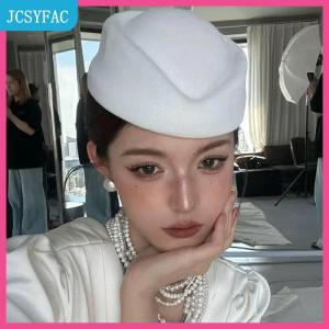 JCSYFAC Mũ beret Mũ hãng hàng không tiếp viên hàng không mũ cổ điển mũ đen phẳng đầu mũ tóc Clip Phụ kiện tóc