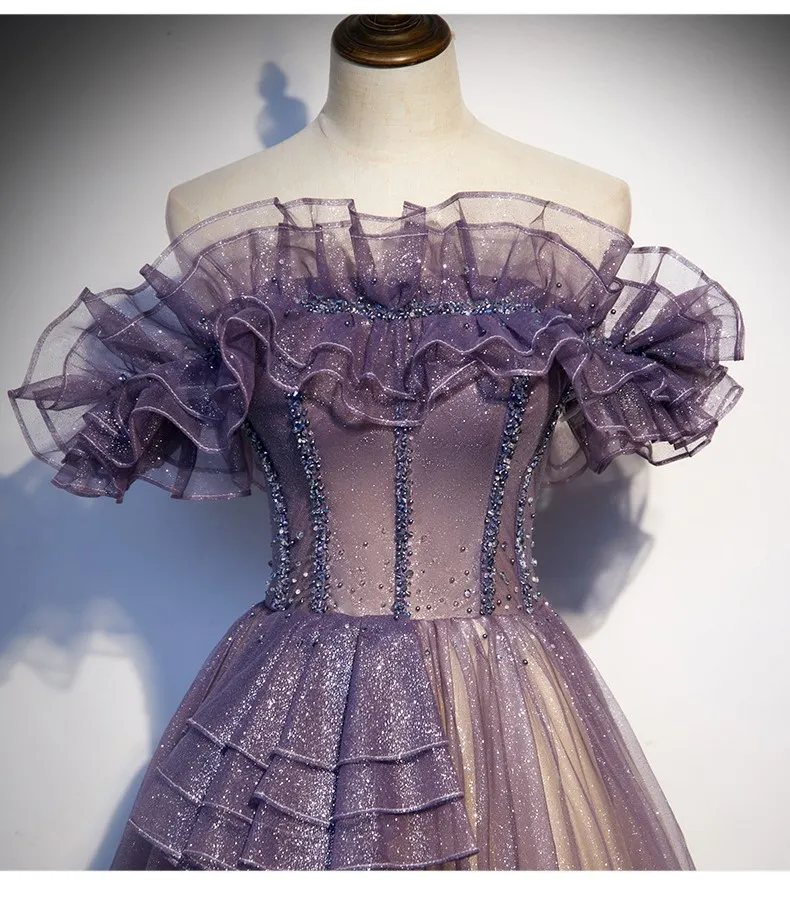 debut purple dress Aesthetic Elegant Purple Dress Aesthetic Debut Gown Purple Purple A-Line V Neck Tulle Ball Gown