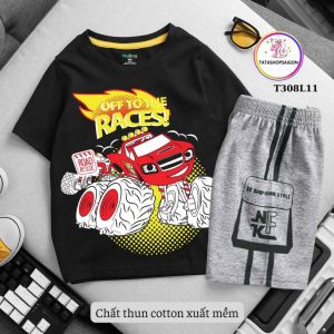 [11 đến 38kg] Đồ bộ bé trai size đại cotton mặc mát T308