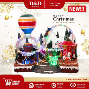 D&D Home l FC618 Christmas Holiday Town with Moving Carousel Ferris Wheel  Festive Decor