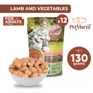 PetMarra Adult Dog Wet Food Pouch Chunks in Gravy Lamb and Vegetables 130g BUNDLE of 12