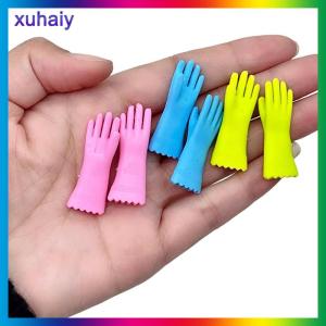 xuhaiy ถุงมือยาง1คู่ตุ๊กตาขนาดเล็กถุงมือทำความสะอาดแบบยาวจำลองอุปกรณ์ตกแต่งห้องครัวบ้านตุ๊กตา1:12เฟอร์นิเจอร์