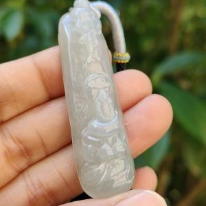Semi Translucent Icy Natural Type A Jadeite Pendant carved with faceless buddha and lotus meaning Compassion and Wisdom QIC labs approved certificate included weight 16.56 grams 55.50 * 16.10 * 8.80 mm very suitable for daily wear (pendant95)
