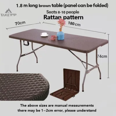 Folding Table Camping Table 4FT/6FT Portable Foldable Table Heavy Duty Black Home Desk Computer Table for 8 People Load Bearing 500KG