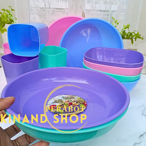 promo set ramen hitam komplit isi 12 pcs campur 4 piring 4 mangkuk 4 cangkir plastik dop ramen tebal