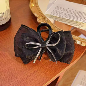 New Elegant Mesh Bow Hair Clip for Women Korean Style Rhinestones Hair Clamp Fashion Girl Ponytail