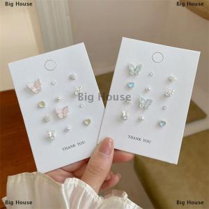 [COD] Big House ชุดต่างหูสตั๊ดรูปหัวใจโอปอลรูปผีเสื้อแสนหวานสำหรับผู้หญิงผู้หญิงรูปทรงเรขาคณิตรูปผีเสื้อแสนสวยต่างหูไข่มุกเม็ดกลมของขวัญเครื่องประดับ