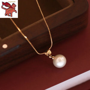 18K Saudi Gold Pawnable Natural Freshwater Pearl Pendant Clavicle Necklace for Women