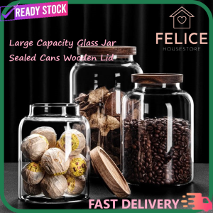 FELICE Large Capacity Glass Jar Sealed Cans Wooden Lid Kitchen Storage balang kaca glassjar with lid container food storage