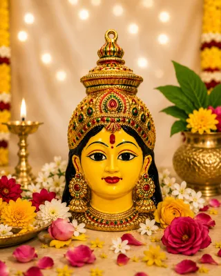 Stone Decorated Varalakshmi Face Idol Laxmi Mukhota for Pooja/Varalakshmi Ammavari Face Idol for Lakshmi Pooja