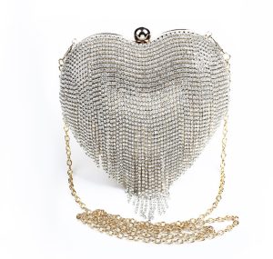 Trendy Heart Shaped Silver Evening Bags Elegant Purse Clutch for Women Wedding Dress Garment Bag Bridal Clutch Handbag