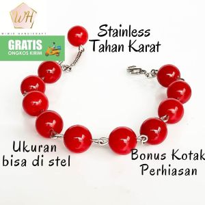 Gelang Tangan Wanita / Gelang Cewek Stainless Tahan Karat Batu Berpasir Coklat Emas 10 mm Terbaru Kado Hadiah