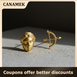 【 CANAMEK 】 Greek Goddess Artemis Stud Earrings for Men and Women Vintage Carved Bow Jewelry for or Workwear