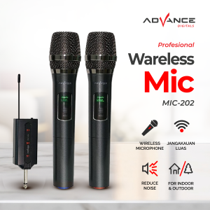 Advance MIC-202 Profesional 2 Mic Wireless Microphone Karoke Duet Suara Jernih