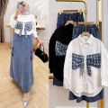 setelan wanita one set jeans / one set wanita atasan dan rok / setelan wanita import / ribon one set rok. 