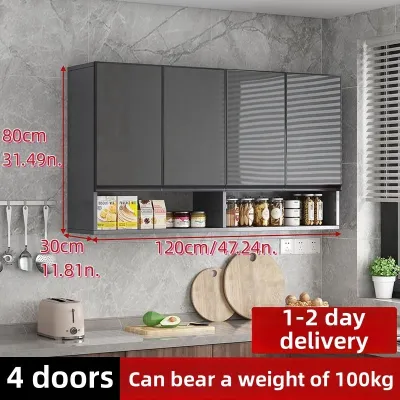 Luxury Minimalist Aluminum Kitchen Wall Cabinet | Premium Grey Glass Doors & Open Shelf Storage | Ships within 24 Hours & COD | Condo Kitchen