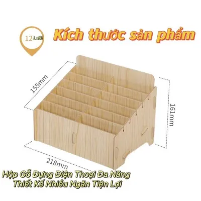 Hộp đựng điện thoại bằng gỗ nhiều ngăn cho phòng họp/ lớp học - Kèm ngăn sửa chữa ốp lưng và miếng dán cường lực
