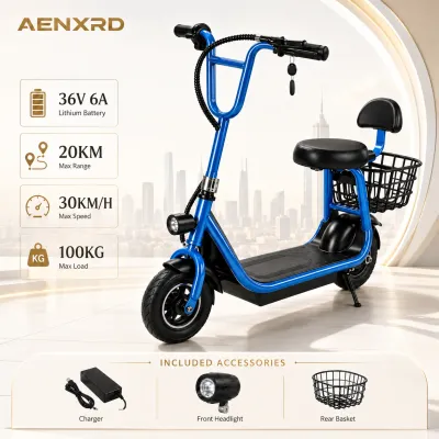 AENXRD Electric Scooter 36V 6Ah 350W Electric bike aluminum frame with Seat Basket E-Scooter 30KM Range