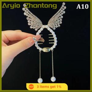 Aryio Elegant Hair Claw Head Ponytail Buckle Ponytail Buckle Rhinestone Tassel Shark Clip Hairband Hair Clip Headdress
