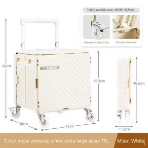 New 2025 L.OHE Foldable Shopping Cart Trolley 50L/75L  4W  Widened Pull rod Aluminium handle 360 Degree Metal wheel Upgrade Mental Wheel