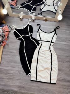 Đầm 2 Dây Kẻ Viền Ôm Body Xinh DV11