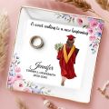 DOPTIKA A Sweet Ending To A New Beginning, Custom Graduation Jewelry Dish, 2025 Graduation Gifts For Her, Cute Gifts For College Girls, Students, Friends, Ring Holder Dish For Congratulations Gift. 