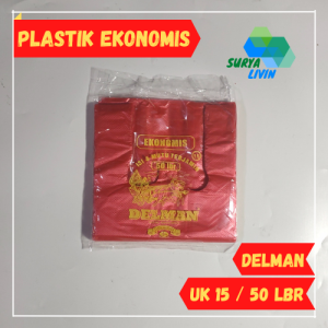 Kantong Plastik Kresek Delman Ekonomis Uk. 15 Merah isi 50 lembar
