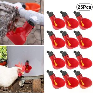 10/25 Pcs Automatic Chicken Water Cups Drinker 1/2inch Tee Poultry Hen Feeding Tools Red Drinking Bowl with Screws