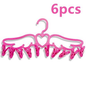 6pcs Clip Plastic Hanger With Clips Strong Clothes Drying Laundry Hanger With Clip Cloth Hanger
