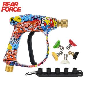 High-Pressure Pressure Washer Gun with Multi-Spray Nozzles 150bar 2200psi Quick Connect Tips Graffiti Design