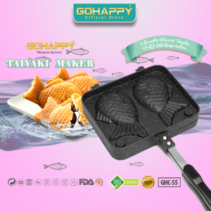 Cetakan Taiyaki Bungeoppang kue 2 ikan Gohappy Cream Marble Anti lengket motif fish