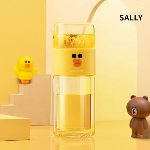【Line Friends】Joyoung Co-branded Tea and Water Separating Cup Double-layer Glass Cup Household Tea Cup Filter Water Cup Portable Mens and Womens Cup