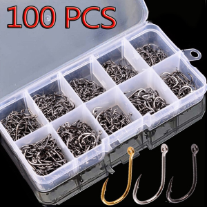 baoda Christmas Gift 100Pcs Fishing Hooks Set Carbon Steel Single Circle Fishing Hook Fly Fishing Jip Barbed Carp Hooks Sea Tackle Accessories