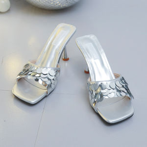 [Free Shipping] New Summer Niche High-End Sandals for Women Thin Heel Open-Toe Sequined High-Heel Shoes for Outdoor Wear