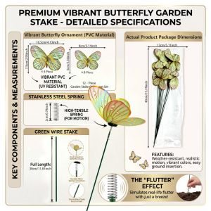 KENAIDOO 12PCS Multicolor Butterfly Garden Stakes 3D Butterfly Bonsai Ornament Flowerpot Stakes Vibrant Photo Props Garden Ornaments For Courtyard