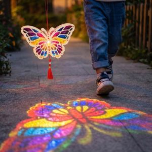 DYJKOUG LED Luminous Wooden Lantern Handmade Craft Traditional Style Cellophane Art Handheld Lamp Chinese Lantern Hanging Tassel Festival Decoration Mid Autumn