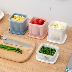OPEAREY Có Nắp Hộp sắp xếp tủ lạnh mini Hai Lớp Giòn Hộp kín cống Hình vuông Hộp giữ tươi Thực phẩm