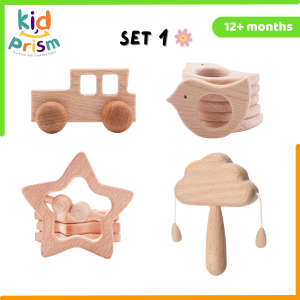 Bộ đồ chơi Xúc Xắc Gặm Nướu Montessori 4 món bằng gỗ an toàn cho trẻ sơ sinh