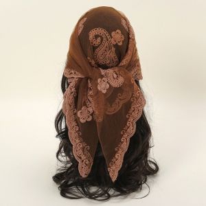 LUMINELLEB Thin Lace Embroidery Square Scarf Embroidered Cashew Pattern Lace Headwrap Versatile Lace Trim Cashew Flower Bandana Women Fashion