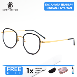 Berrybarton - Kacamata Segi Enim Titanium bisa Minus Anti Radiasi Photocromic Blueray 0986