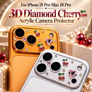 JING Diamond 3D Cherry Acrylic Camera Protector Clear HD Full Cover Camera Lens Cover Anti Scratch Clear Lens Film for iPhone 18 Pro Max 18 Pro