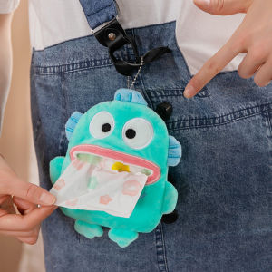 Sanrio Hangyodon Stuffed Plush Tissue Box Keychain Pendant Cartoon Portable Tissue Box Kawaii Bag Pendant Gifts for Girls Kids