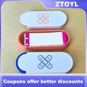 【ZTOYL】 Colourful Cute Band-Aid Storage Box Portable Sliding Adhesive Bandage Holder Toothpicks Swabs  Flossers Organization Home Office Travel Essentials
