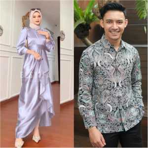 Couple Jusi Dress Bridesmaid Satin Velvet Silk Gamis dan Kemeja Batik Kondangan Lamaran Lebaran Baju Pasangan Muda Kekinian