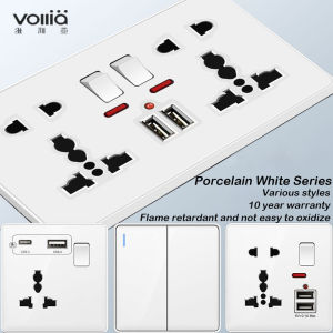 Vollia แผงสวิตช์ซ็อกเก็ตผนัง 1/2/3/4 แก๊ง 1/2 วิธีสวิตช์ไฟ ซ็อกเก็ตผนังสำหรับประเทศไทย แฟชั่นไฟฟ้าบ้านสวิทช์ซ็อกเก็ตแผง ซ็อกเก็ตผนังพร้อมอินเทอร์เฟซ 2.1AUSB คู่ สวิตช์ไฟบ้านทันสมัย ปลั๊กไฟสำหรับบ้าน สวิตช์ไฟบ้าน