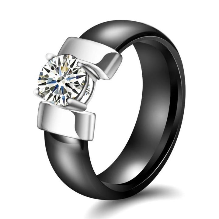 Mens Stainless Steel Diamond Rings Male Ceramic Wedding Engagement