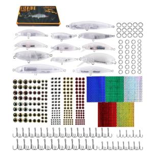 DIY Crankbaits Minnow Set Unpainted Fishing Lures Making Set Include Hook Split Rings Lure Eye Sticker Blank Baits Set