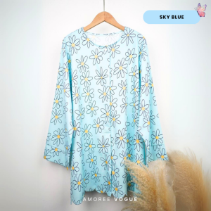 Plus Size (2XL-5XL) Nursing Friendly Full Button Floral Sulam Satin Crepe Blouse Muslimah (4951)